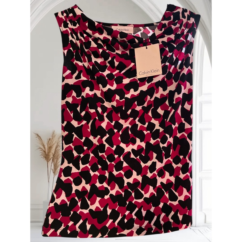 Calvin Klein Petites Sleeveless Cowl Neck‎ Abstract Print Top PS NEW